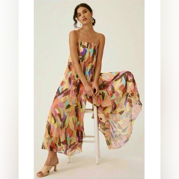 Anthropologie Ranna Gill Waistless Jumpsuit medium Yellow motif $218